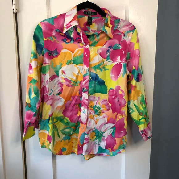 Ralph Lauren Bright Floral Print Button Down Size M - Picture 2 of 8